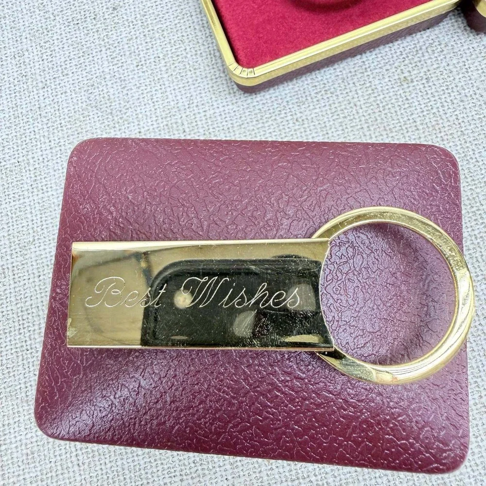Lot of 7 Vintage Gold Tone Keychains Best Wishes Engraved & Blank Gift Boxed
